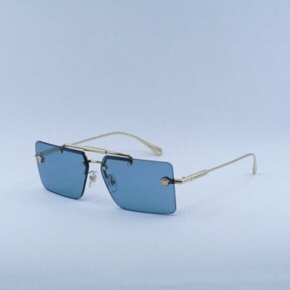 Versace VE2245 100280 Sunglasses Gold Rectangle Frame Blue Lenses